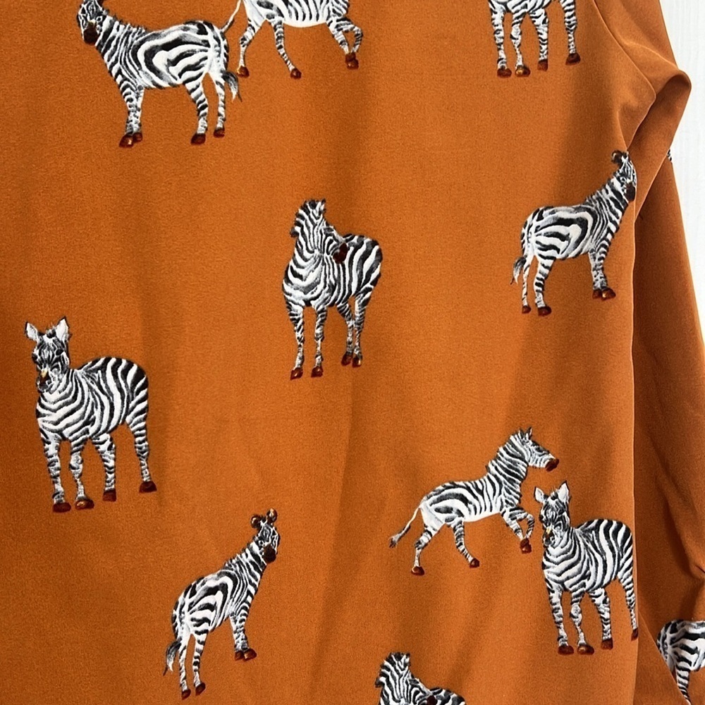 Sunday Up - Burnt Orange Zebra Patterned Button Up Lightweight Blouse Small - Picture 10 of 10